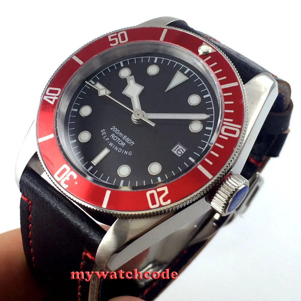 41 мм corgeut черный циферблат красный ободок 21 jewels miyota автоматические Дайвинг мужские часы