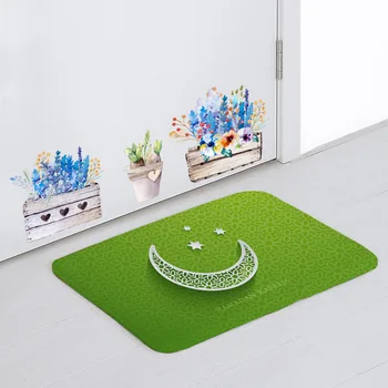 

Comfortable Moon Pattern Carpet Eid Mubarak Castle Lantern Coral Fleece Floor Blanket Decor Festival Party Prayer Custom Mat