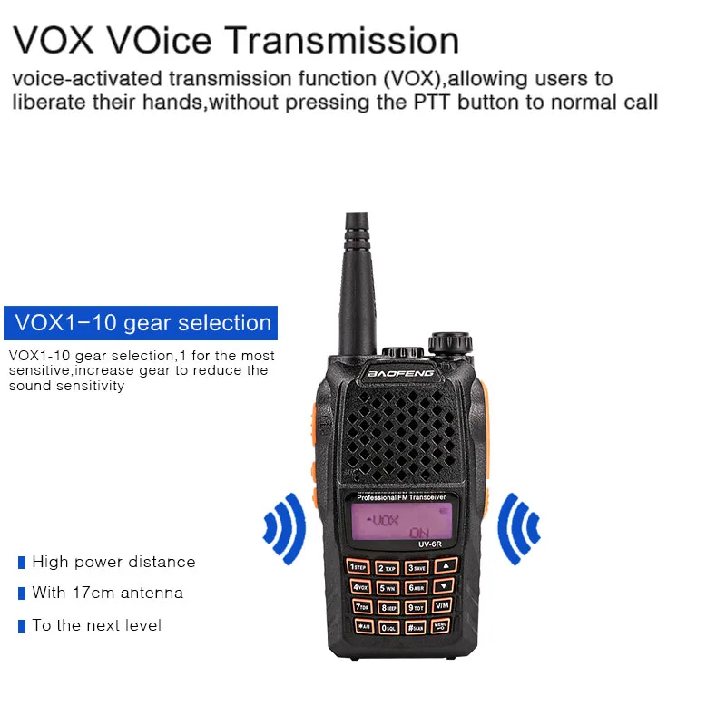 Baofeng UV-6R двухстороннее радио walky talky Профессиональный для sdr hf трансивер CTCSS DCS RX/TX звуковой сигнал VOX Функция uv6r ham радио cb