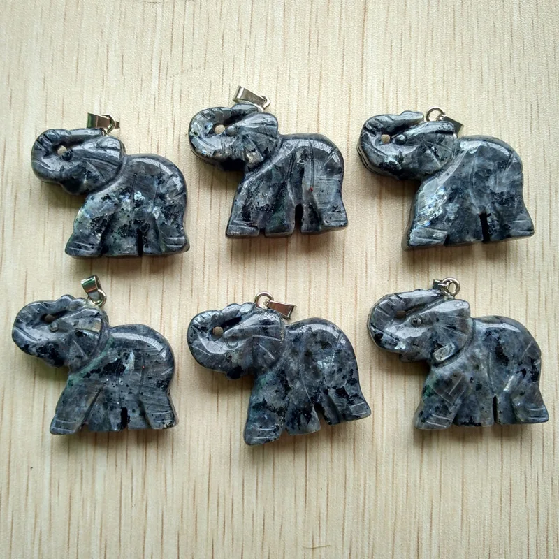 Мода природных shimmer Stone резные животных Подвески Слоники для ожерелье делая 6 шт./лот