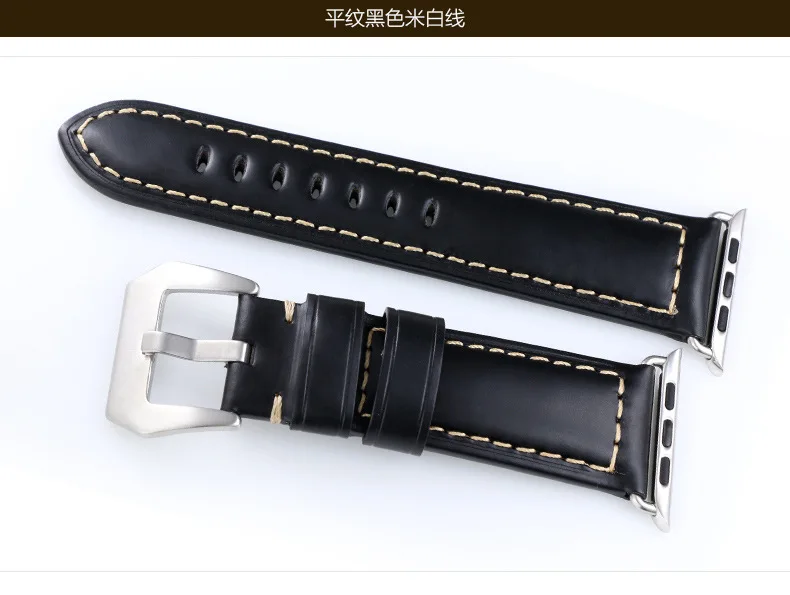 Модный простой ремешок из натуральной кожи для часов Apple Watch Iwatch 1 2 3 застежка для часов 38 мм/42 мм - Цвет ремешка: black plain