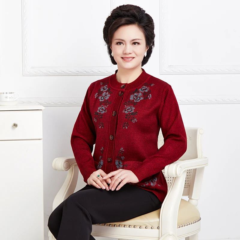 2019 In The Elderly Autumn Winter Women Sweater Cardigan Mother Loaded Sweater Jacket 50-60 year-old Grandmother Sweater NO759