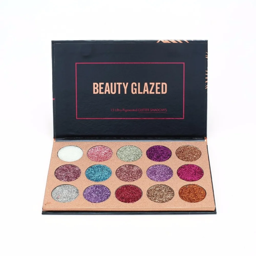 

BEAUTY GLAZED Portable Eyeshadow Palette 15 Ultra Pigmented Eye Shadows Pressed Glitter Flash Powder Long Lasting Makeup Pallete