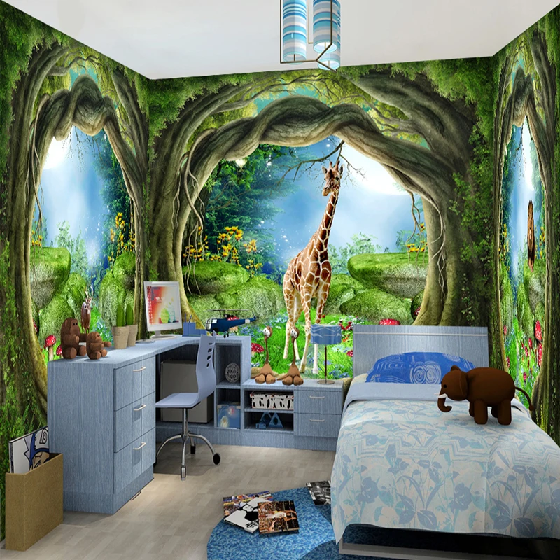 3D Stereo Fantasie Fee Wald Baum Tier Haus Thema Wandmalereien Tapete
