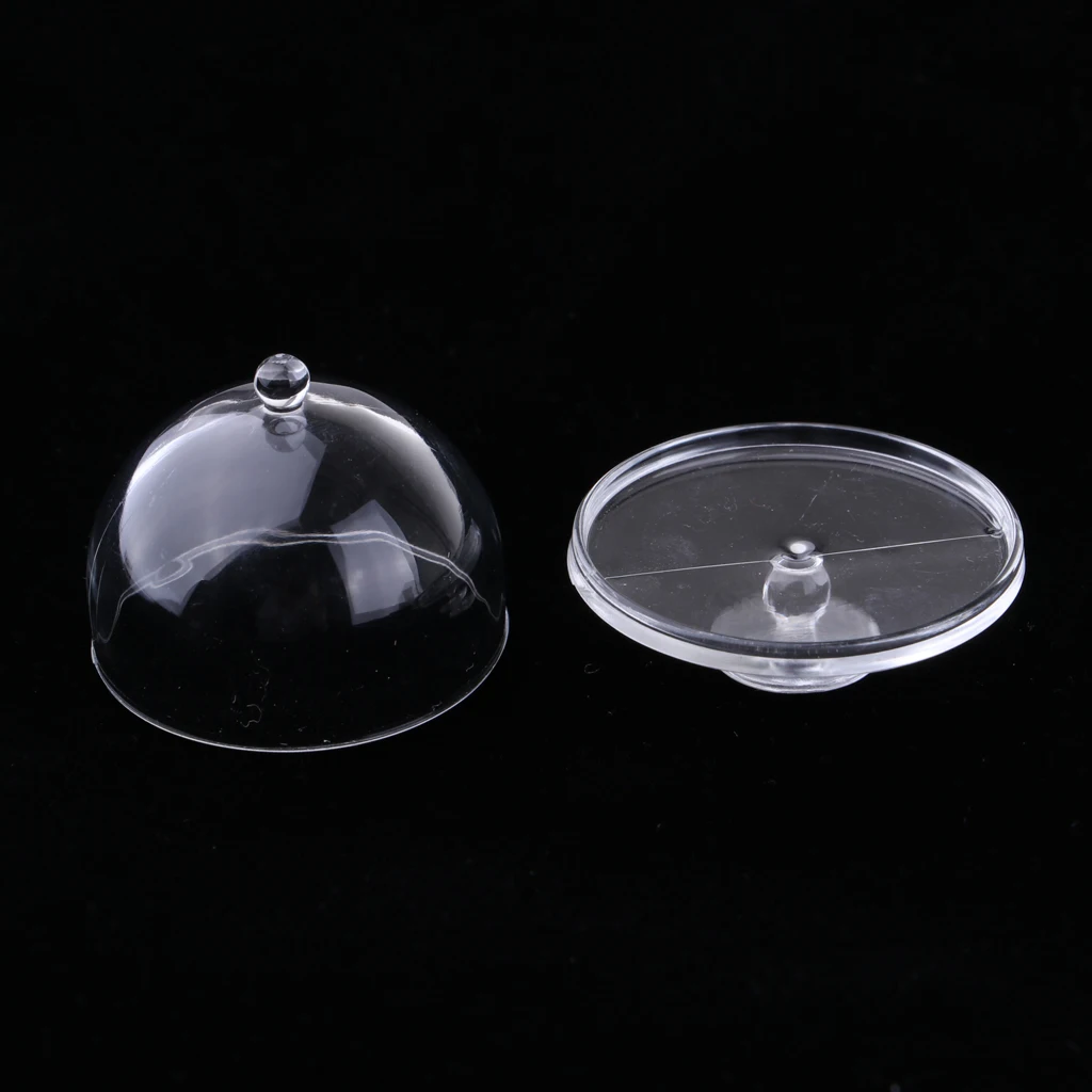1/12 Miniature Transparent Cake Plate Stand with Lid Dollhouse West Point Tray Accs