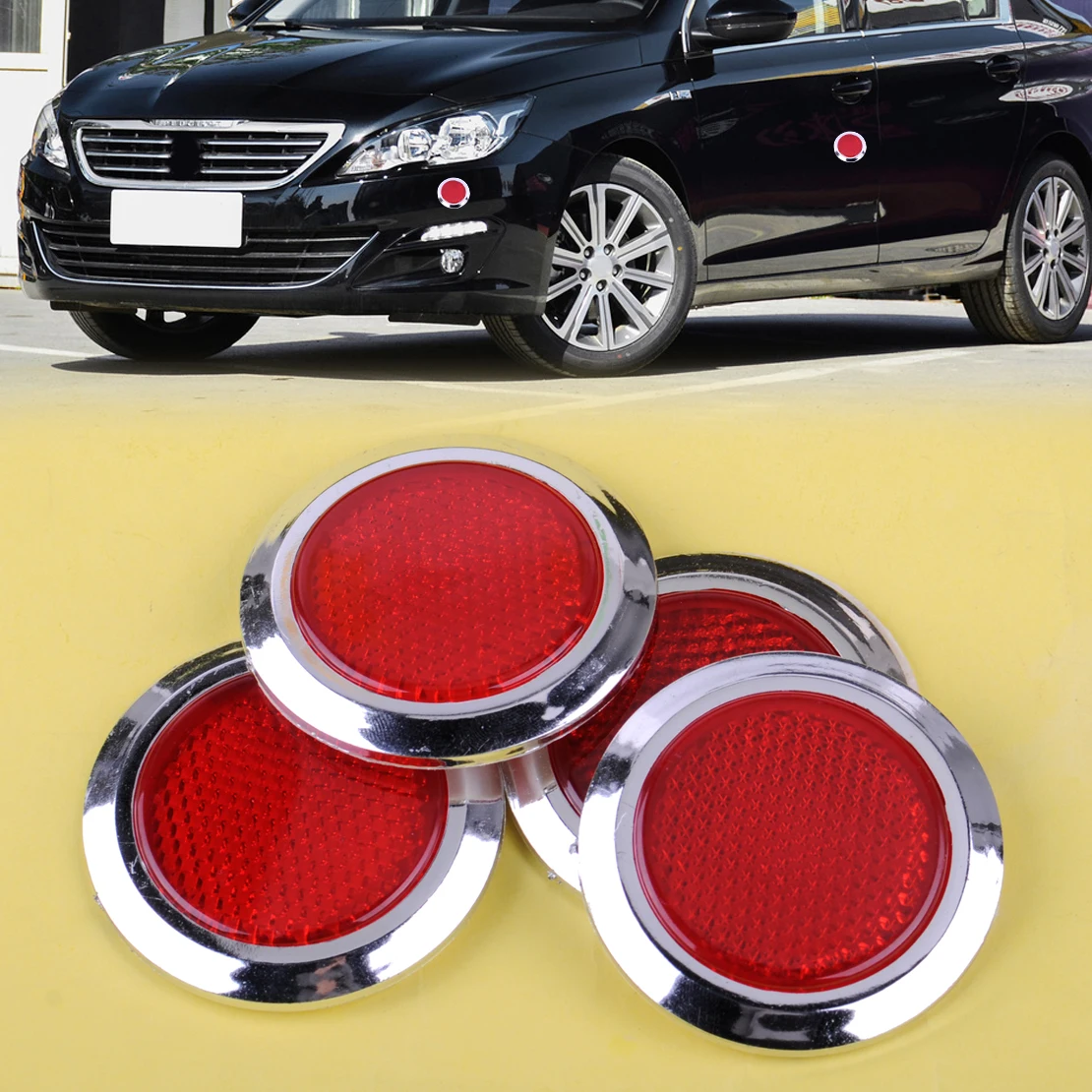 DWCX 4pcs Plastic Red Chrome Plated Round Car Reflective