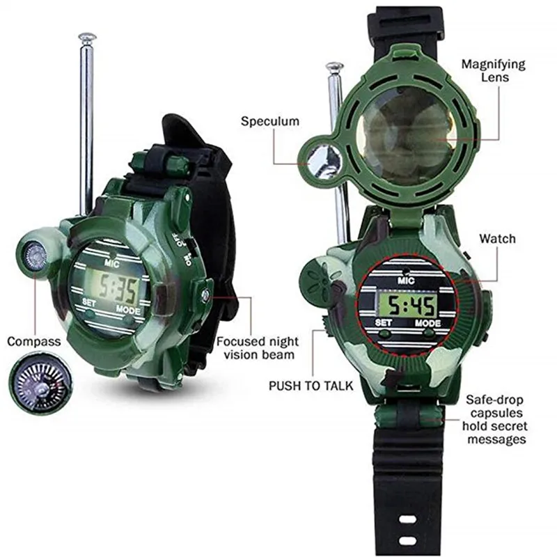 1 пара камуфляжной рации для часов, детские игрушки для детей, дальность действия, двухсторонняя рация, портативная рация, уличные игры, 100 метров