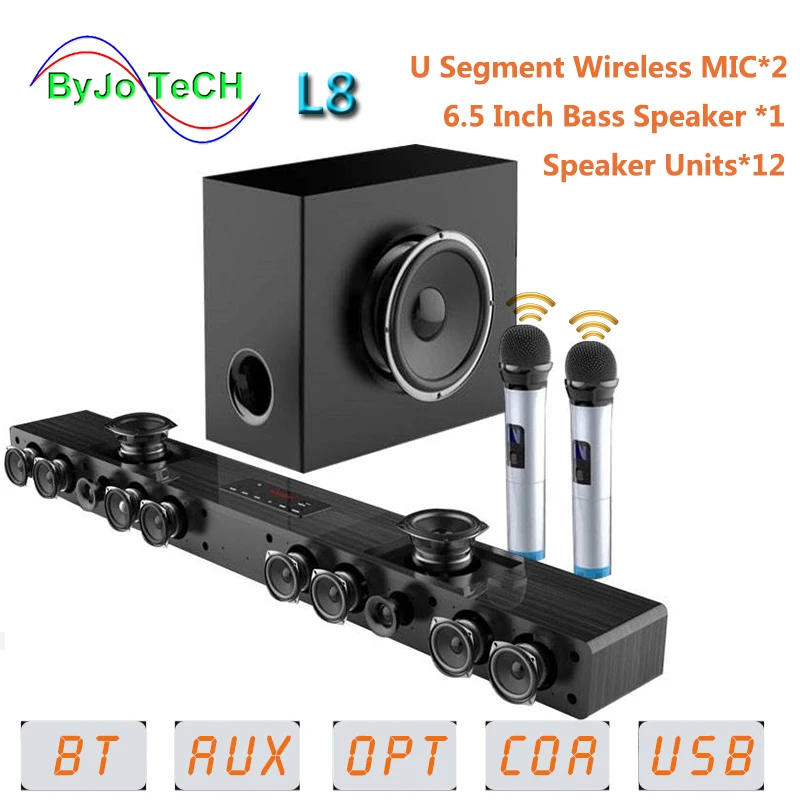 Som de Cinema em Casa Amoi Bluetooth Soundbar Parede Pendurado Madeira Pura tv Alto-falante Subwoofer 3d Surround 12 Alto-falantes l8
