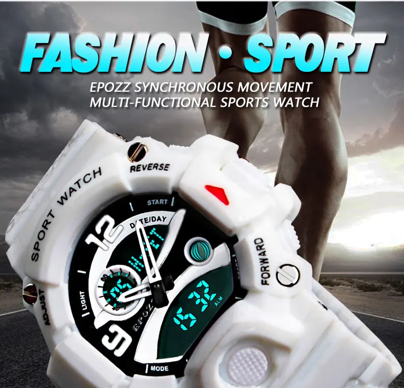 EPOZZ синхронный движение для мужчин t двойной дисплей часы спортивные часы для мужчин резиновый ремешок часы мужские часы Водонепроницаемый relogio masculino