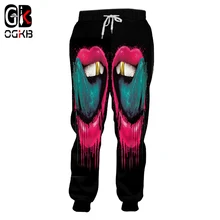 OGKB New Harajuku Men/women's Horrible Print Green Tongue 3D Sweatpants Casual Joggers Haren Pants Man Waist Elastic Full Pants
