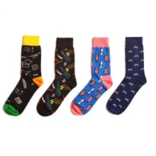 Peonfly meias masculinas algodão penteado jacquard dos desenhos animados música geométrica conforms masculino vestido de negócios tripulação meias presente de casamento sox