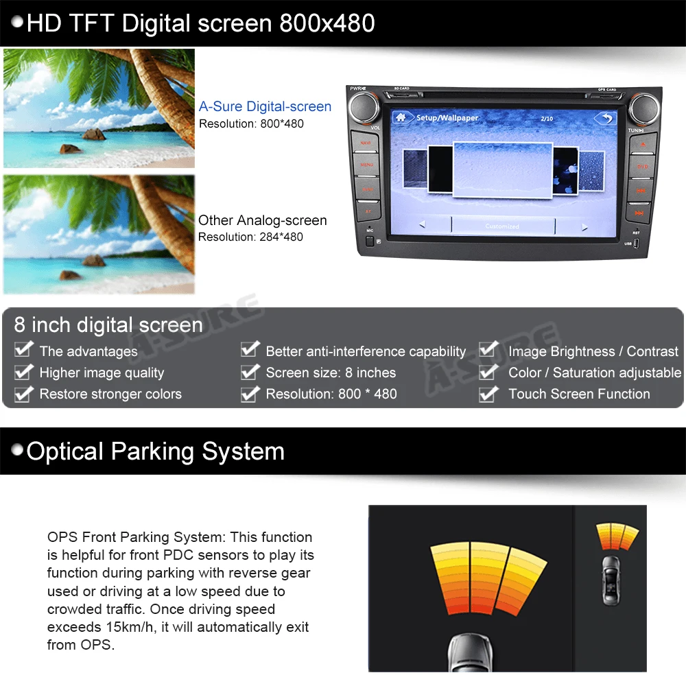 A-Sure 8 Inch 2 Din Radio GPS stereo Navigation DVD Player For Toyota Corolla(2006-2011) DAB+ Rear view camera input