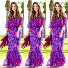 Женское летнее платье в стиле бохо с вырезом лодочкой и цветочным принтом, платья с коротким рукавом, Пляжное повседневное винтажное платье, свободные платья