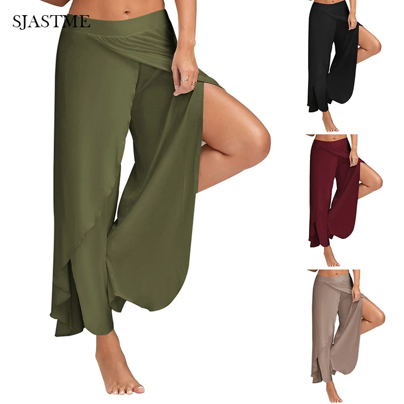 CCatyam Pants for Women Trouser High Waist Wide Leg Splice Split Sport Loose Casual Fashion