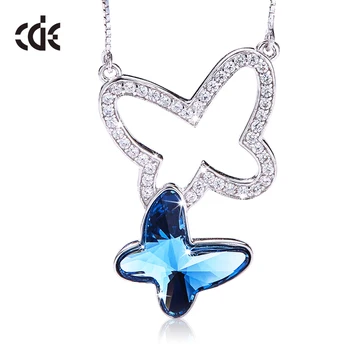 

CDE Butterfly Pendants Necklaces Jewelry 925 Sterling Silver Embellished with crystals from Swarovski Jewelry Women Wedding gift