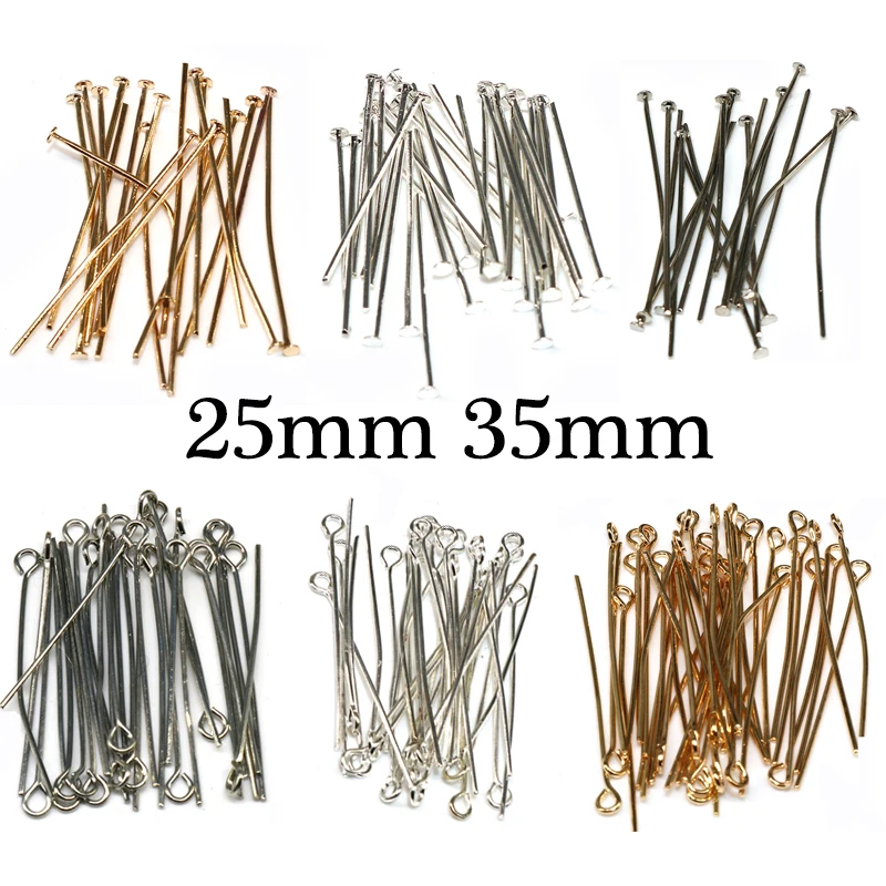

25MM 35MM Approx 400pcs/lot Stainless Steel 9 pin Eye pins T Shape Heads pins For Jewelry Jewelry Findings