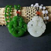 Wholesale 5pcs/lot White Green Jades Pendant Carved Pixiu Lucky Peace Buckle Women Men's Amulet Jewelry Pendant+Beads Necklace green stone boutique burma pixiu pendant jewelry gift 1