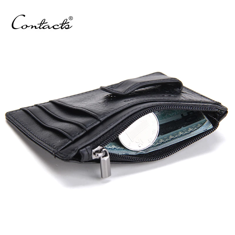 

CONTACT'S 2018 New Brand Design Genuine Leather Men Money Clips Thin Card Wallet With Zip Coin Pocket Small Card Wallets Male