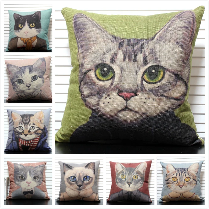 Beautiful Cartoon Cat various designs Linen Cotton Cushion
