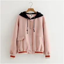 Harajuku, бейсбольная куртка для женщин, осеннее пальто,, повседневное, большой размер, с капюшоном, с длинным рукавом, короткие, для девушек, куртки, корейский стиль, Повседневная Уличная одежда