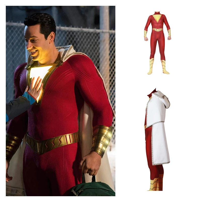 Фильм Капитан Shazam с героями комиксов Марвел, Костюмы для косплея Захари Леви Билли Бэтсон Пижама для детей и взрослых, зентай, костюм плащ Комбинезоны для женщин боди костюм; Новинка