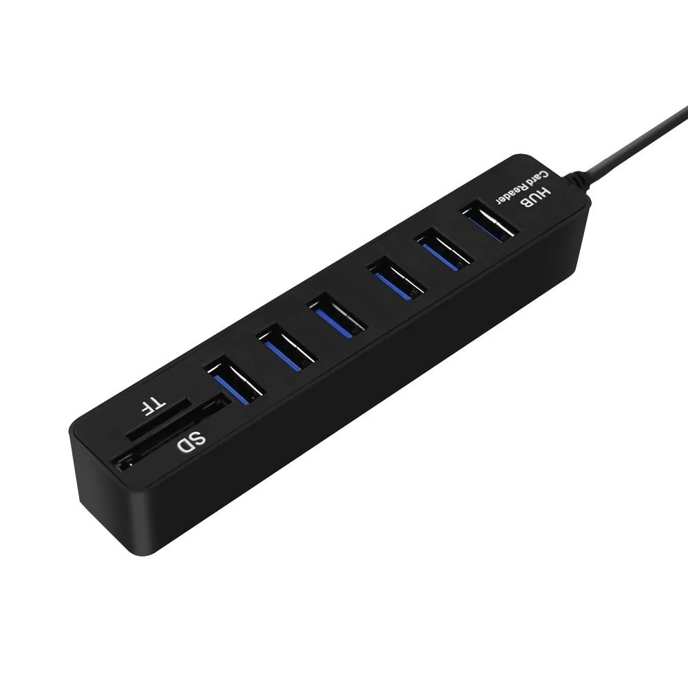 Usb-хаб комбо 6 портов высокоскоростной Мульти USB 2,0 концентратор сплиттер комбо 3 в 1 SD/TF кард-ридер для ПК ноутбук компьютер аксессуары