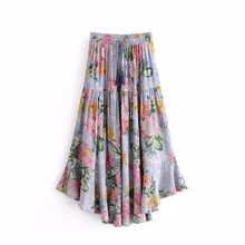 Цветочный принт Бохо хиппи шик миди юбка цыганский стиль весна лето женские юбки повседневные пляжные юбки Saia Женские Jupe