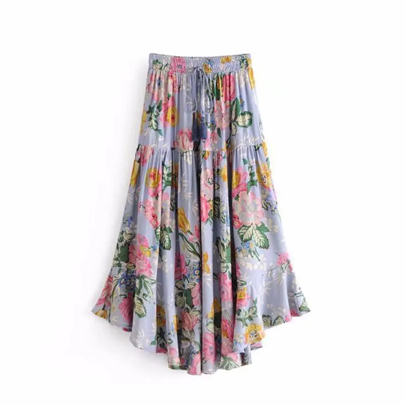 Floral Print Boho Chic Hippie Midi Skirt Gypsy Style 2018 Spring Summer ...