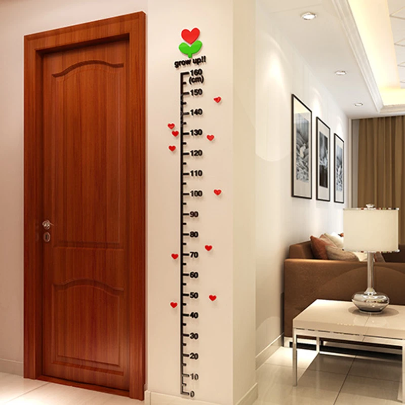 Children Height Measure Wall Stickers 3D Acrylic Height Chart Wall Decals For Kids Room Wall