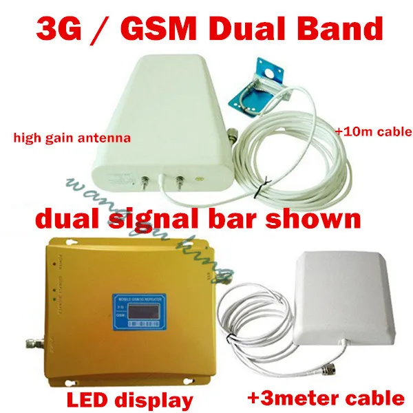 

LCD Display ! 3G W-CDMA 2100MHz GSM 900Mhz Dual Band Cell Phone Signal Booster GSM 900 2100 UMTS Signal Repeater Amplifier 1 Set