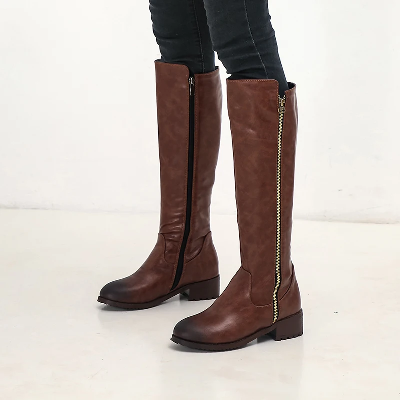 

AIWEIYi Womens Boots Black Brown High Heels Knee High Boots Winter Boots Side Zip Chunky Heel Comfortable Shoes Thigh High Boots