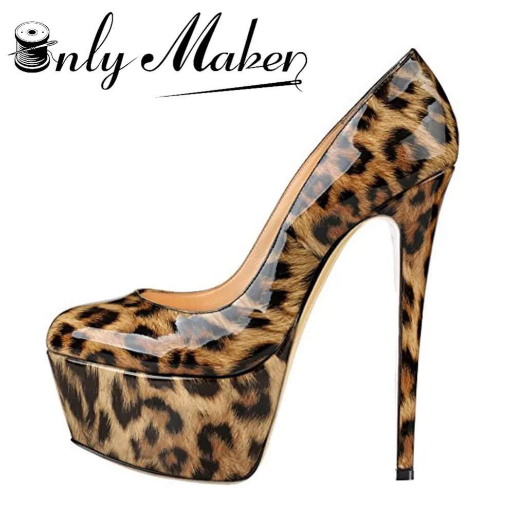 Vente Onlymaker 16 cm De Haut Talon Pompes Chaussures de Femmes De Mode Léopard Chaussures 5 cm Plate Forme Imperméable À L eau Sexy de Spike Chaussures Plus taille 15