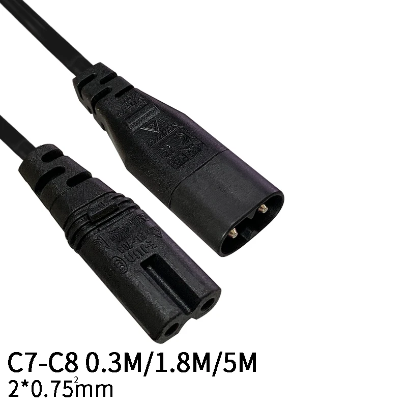 

1.8M 2*0.75mm square C7-C8 IEC320 C8 Male Plug To C7 Female Power Extension Cable Cord Power Adapter Wire 2.5A/ 250V