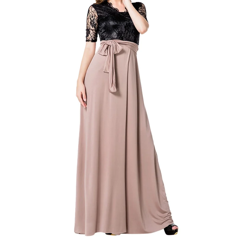 Fashion Women Summer Holiday Dress Sexy Lace V-Neck Half Sleeve Beach Party Dress Elegant Cute Long Dress Vestido Wholesale #L30