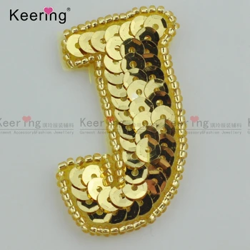

Fancy Gold Color Sequin Beaded Letter J Patches For Clothing WRAB-024