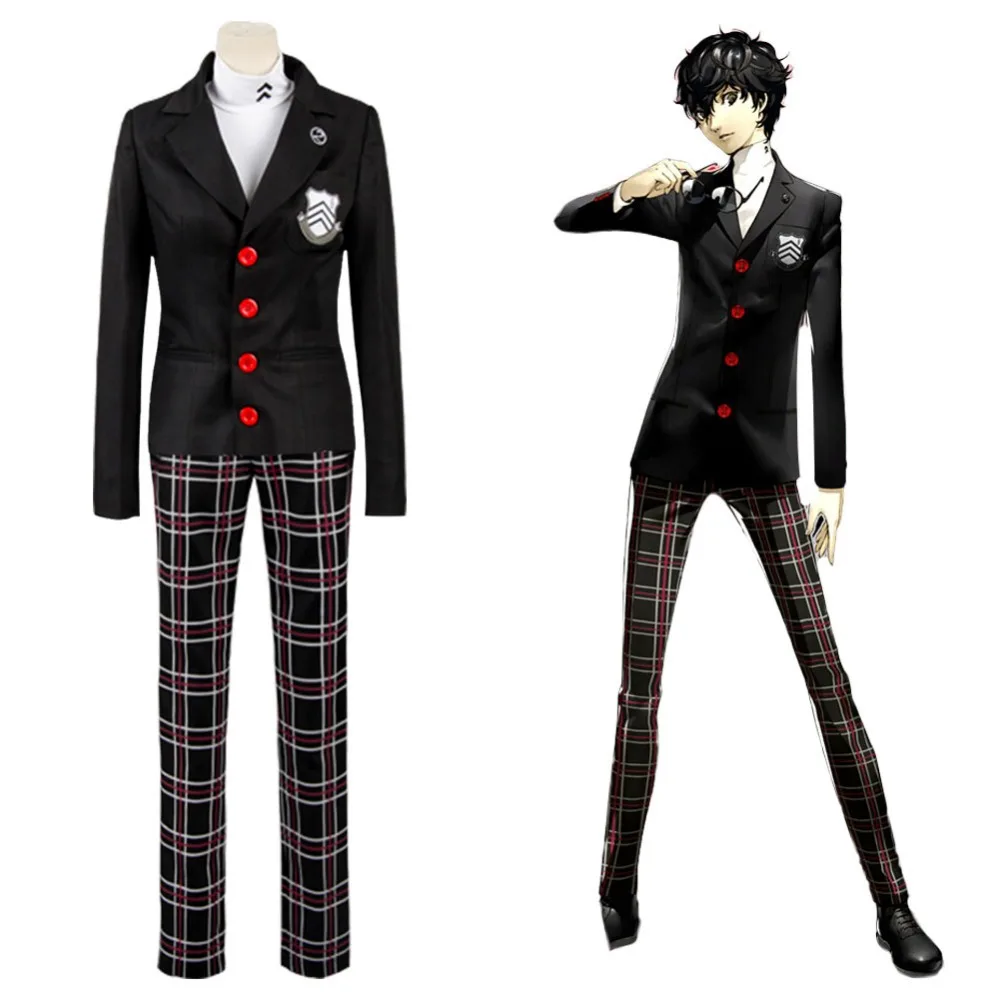 Persona 5 V Protagonist Coat Cosplay Costume Outfit Attire School Uniform Suit