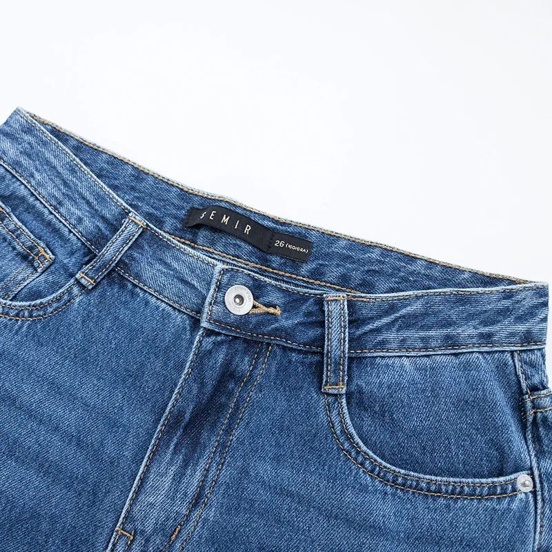 SEMIR женские потертые джинсы с высокой посадкой прямые для девочек укороченные