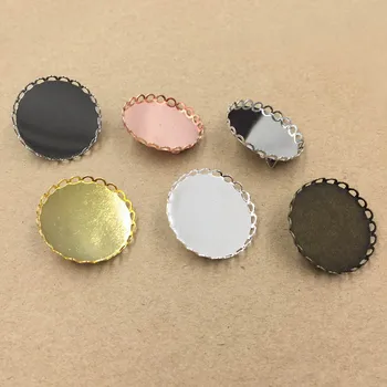 

Multi-color Brooch Bases Pins Back with 25mm Round Lace Bezel Resin Cameo Cabochons Settings Blanks Brooches Findings DIY Making