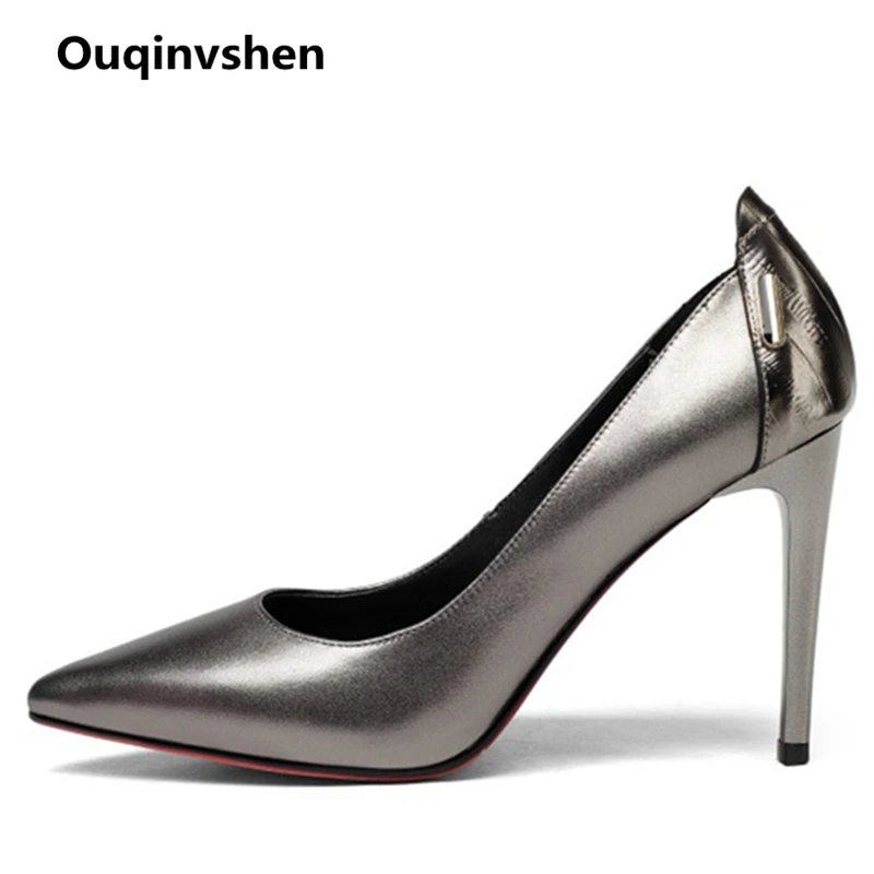 

Ouqinvshen Metal Decoration Womens Shoes Heels Shallow Spring Pointed Toe White Concise Sexy Heels High-quality Nude Heels