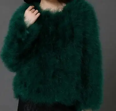 Harppihop 13 цветов модное сексуальное женское пальто из страусиной шерсти с мехом индейки пуховое короткое пальто размера плюс зимняя Праздничная куртка с длинным рукавом - Цвет: dark green