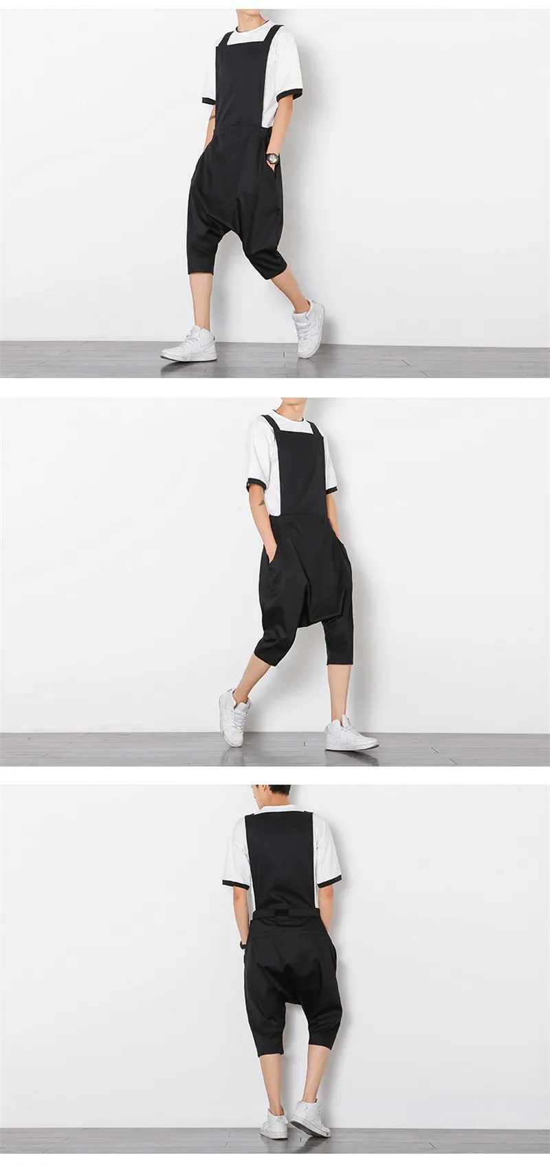 Размеры M-XL мужские комбинезон мужской моды комбинезон Комбинезоны для девочек Повседневное свободные Дамские шаровары Хип-хоп низкий шаговый шов Мотобрюки черный комбинезон