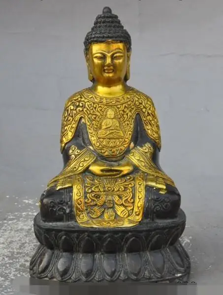 

S4193 7"old Tibet Buddhism Fane Bronze gilt Joss Shakyamuni Shakyamuni Buddha Statue