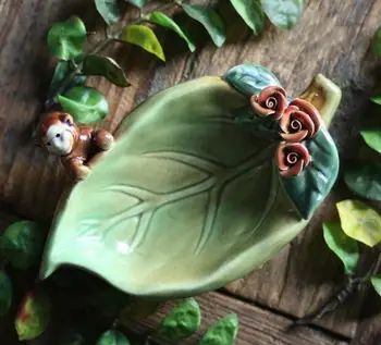 

ceramic monkey leaf ashtray home decor crafts room decoration handicraft ornament porcelain figurine storage dish decoration