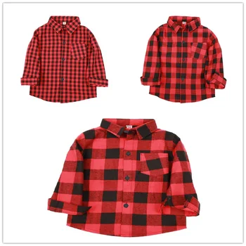 

Red Baby Boys Shirts Cotton Children Clothes Plaid Girls Tee Shirt Checked Boys Shirt Kid Blouses Overshirt Tops Jumpers Soft