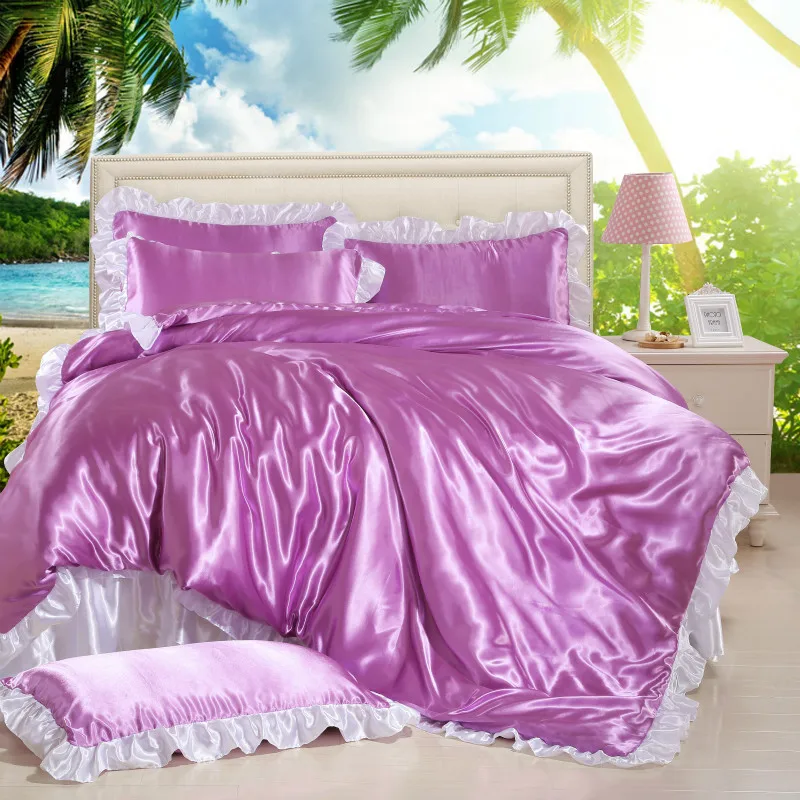 Satin Silk Duvet Cover Set Luxury Summer Style Bedding Set