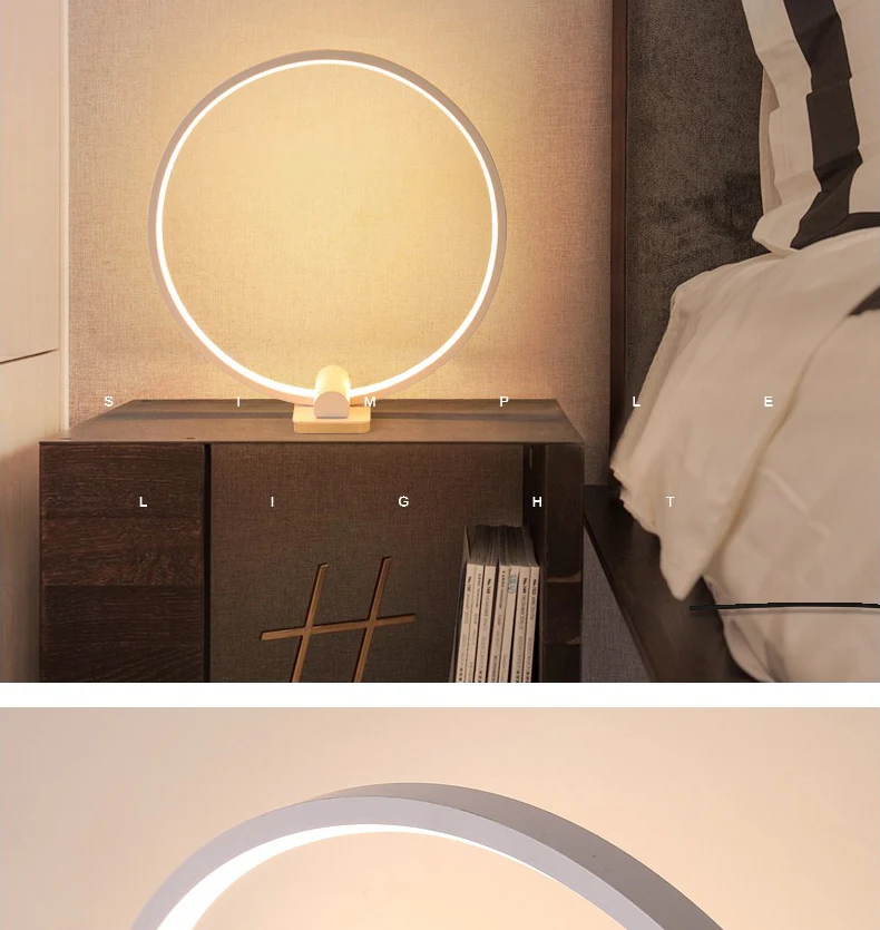Настольная лампа, современный светодиодный Настольный светильник, для чтения, для спальни, декоративный светильник s для дома, современный, для гостиной, для помещений, белое кольцо, светильник