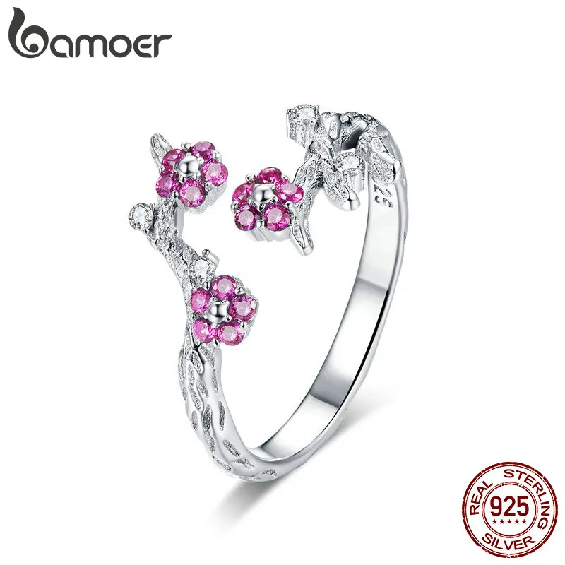 

BAMOER Plum Ring 925 Sterling Silver Chinese Poet Cultural Plum Open Size Finger Rings for Women Luxury Fine Jewelry GAR022
