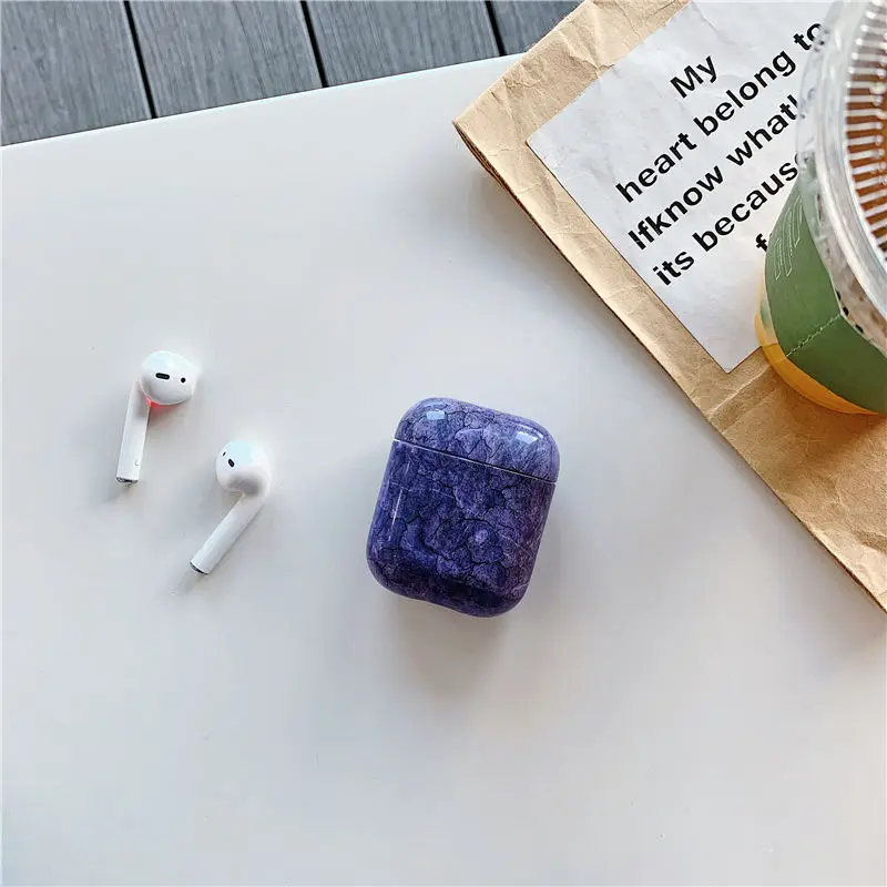 Винтаж Фиолетовый мрамор узор зарядки Box чехол для AirPods Жесткий PC Обложка сумка Airpods Bluetooth кожухи головных телефонов Капа