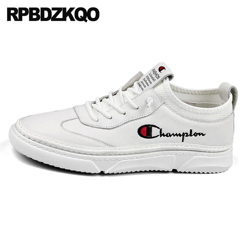 Calzado Blanco blanco Marca Skate Bordado Moda Europeo Pista Redonda De Casuales Hombres Cuero Zapatos Real Punta Zapatillas Negro Los Deporte Lujo 6w4R06