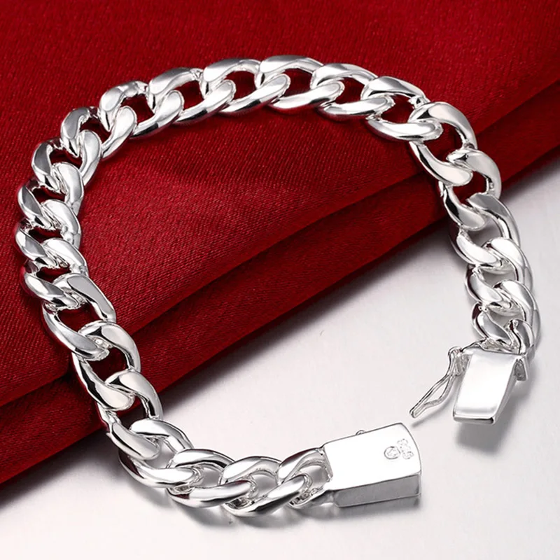 

New High-Quality Women Men Noble 925 Stamp Silver Bracelets Fashion Jewelry Gifts Men 10MM Square Nice Jewelry Bracelet